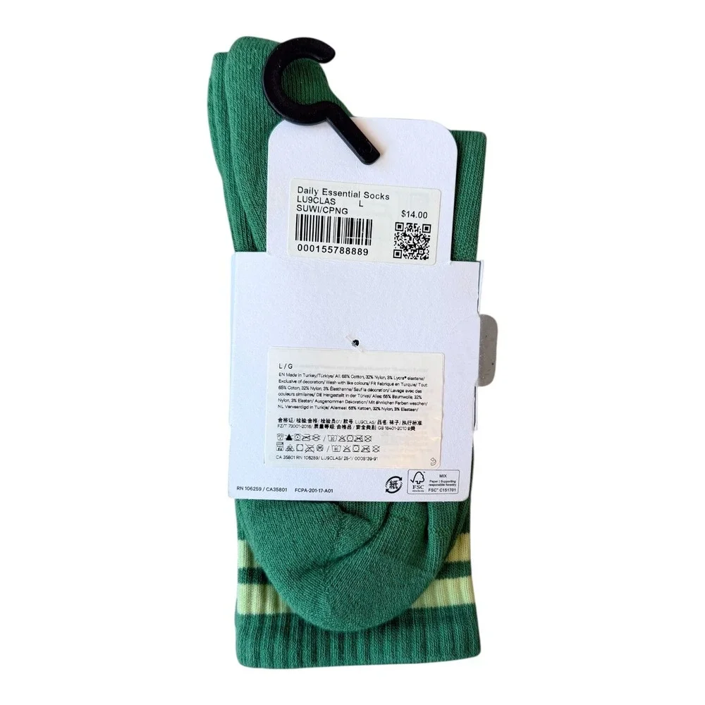 Lululemon Daily Essential Crew Socks Large Summer‎ Willow Crispin Green NWT